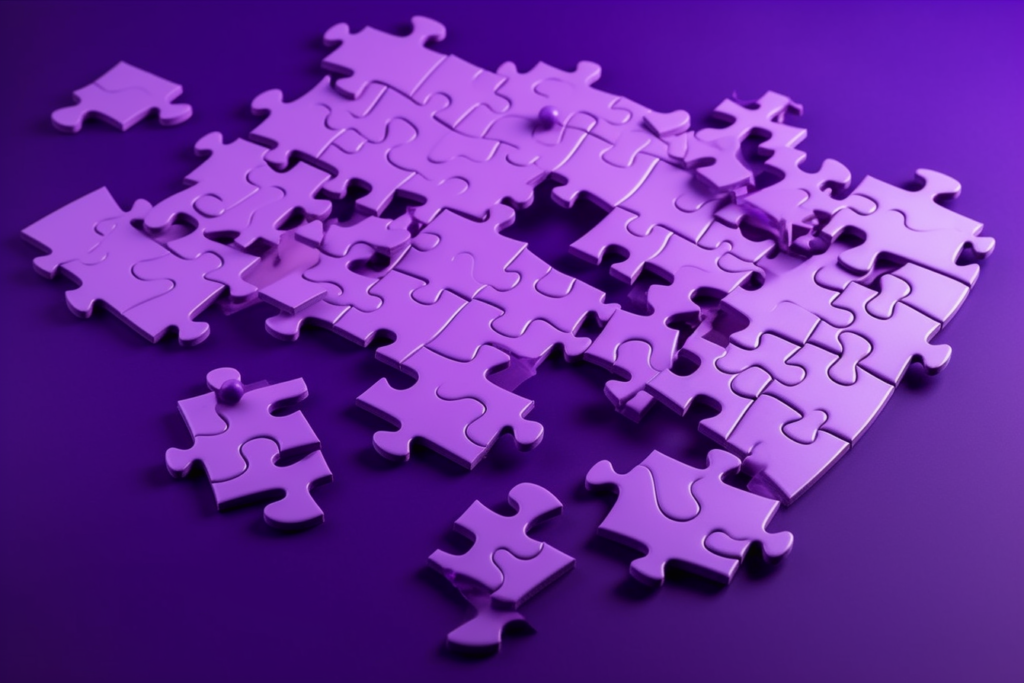 Purple Jigsaw puzzle with pieces that don't fit