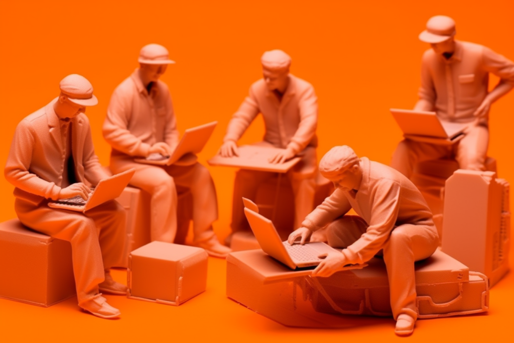 Group of workers on laptops