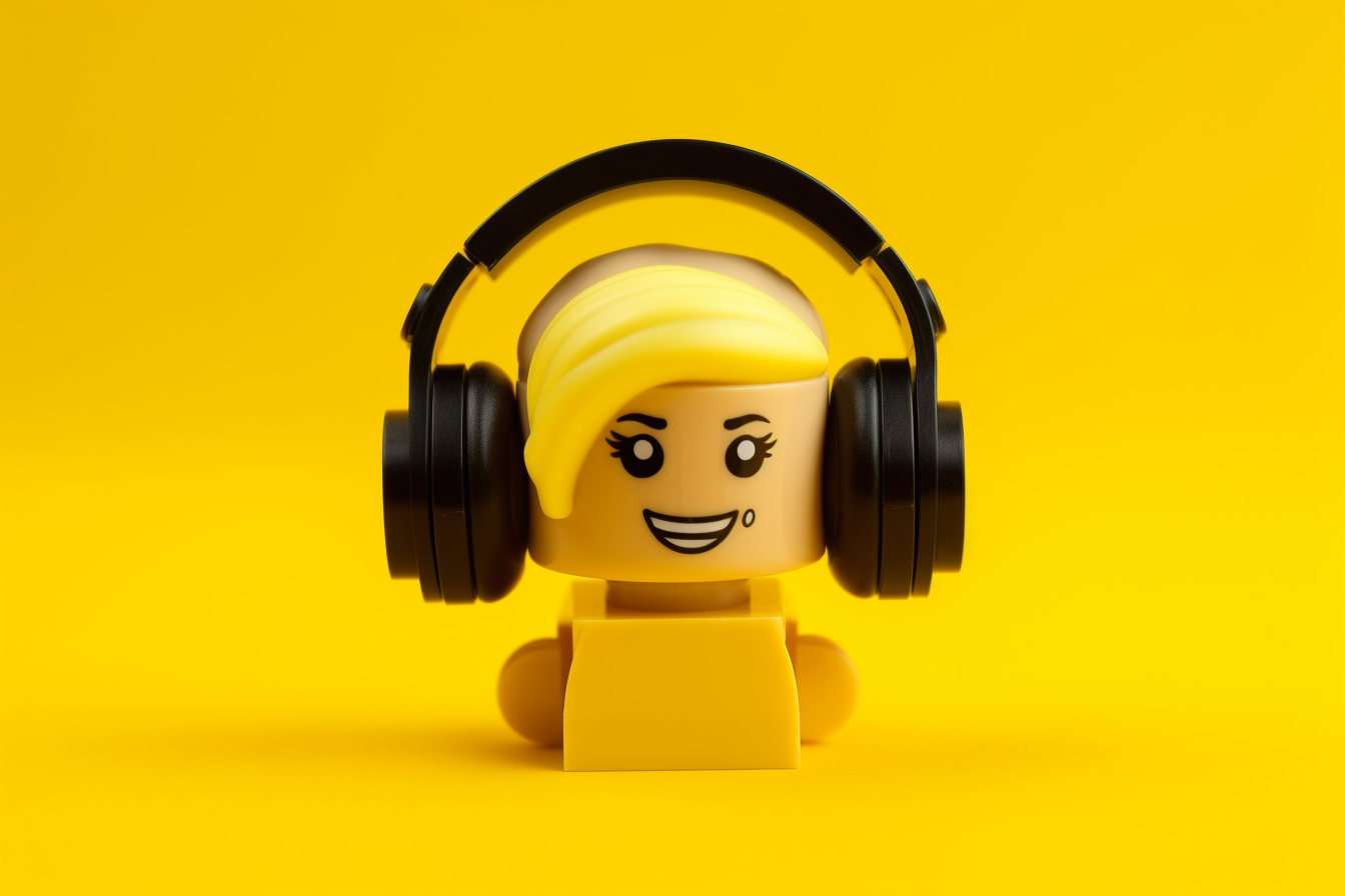 Yellow lego style character headphones