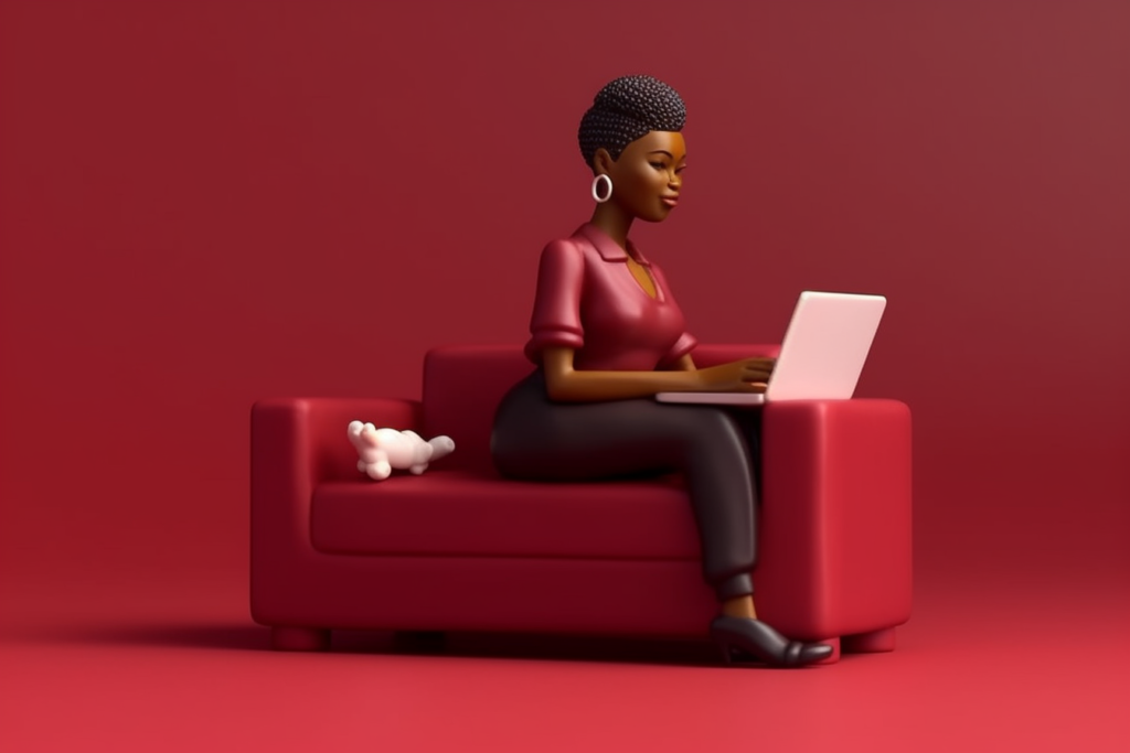 Woman sitting on a sofa working on a laptop