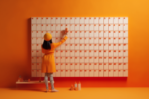 Woman looking at a calendar on the wall