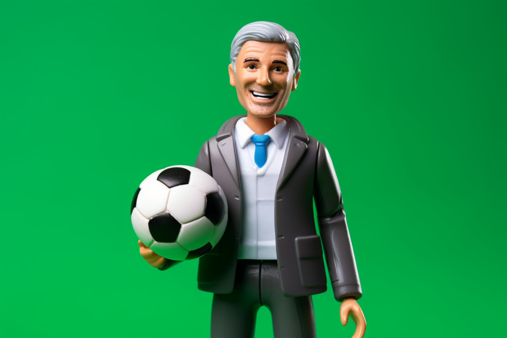Happy business owner holding a soccer ball
