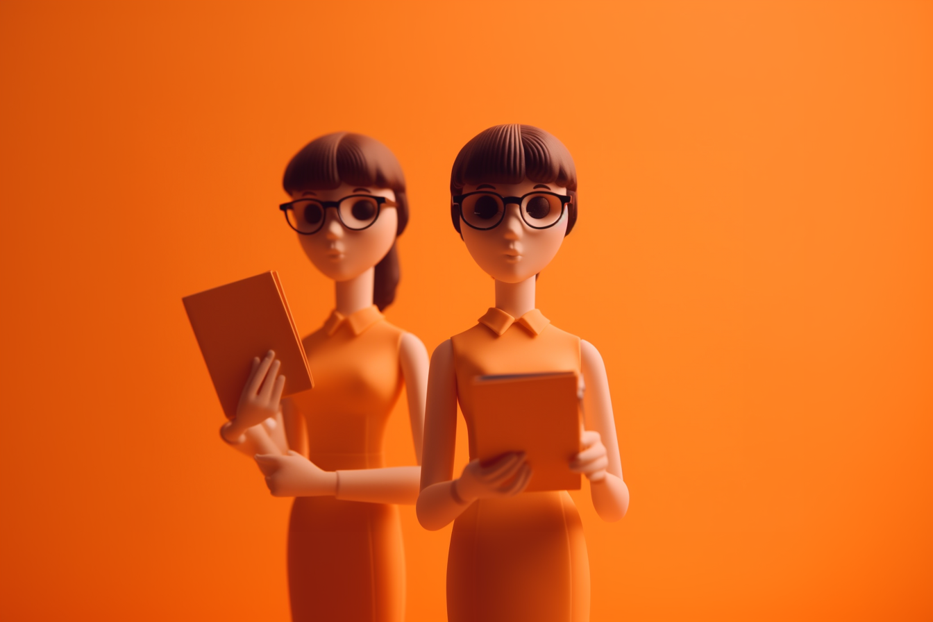 Two female leaders on orange background