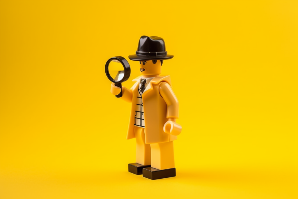Plastic toy detective on a yellow background