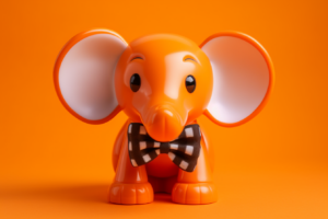 A toy elephant with large ears